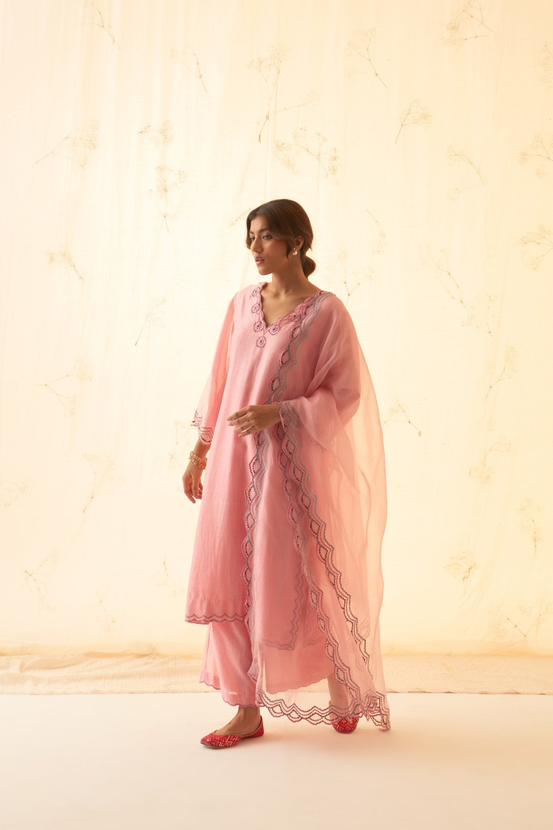 Pink Multi Thread Embroidered Kurta Set