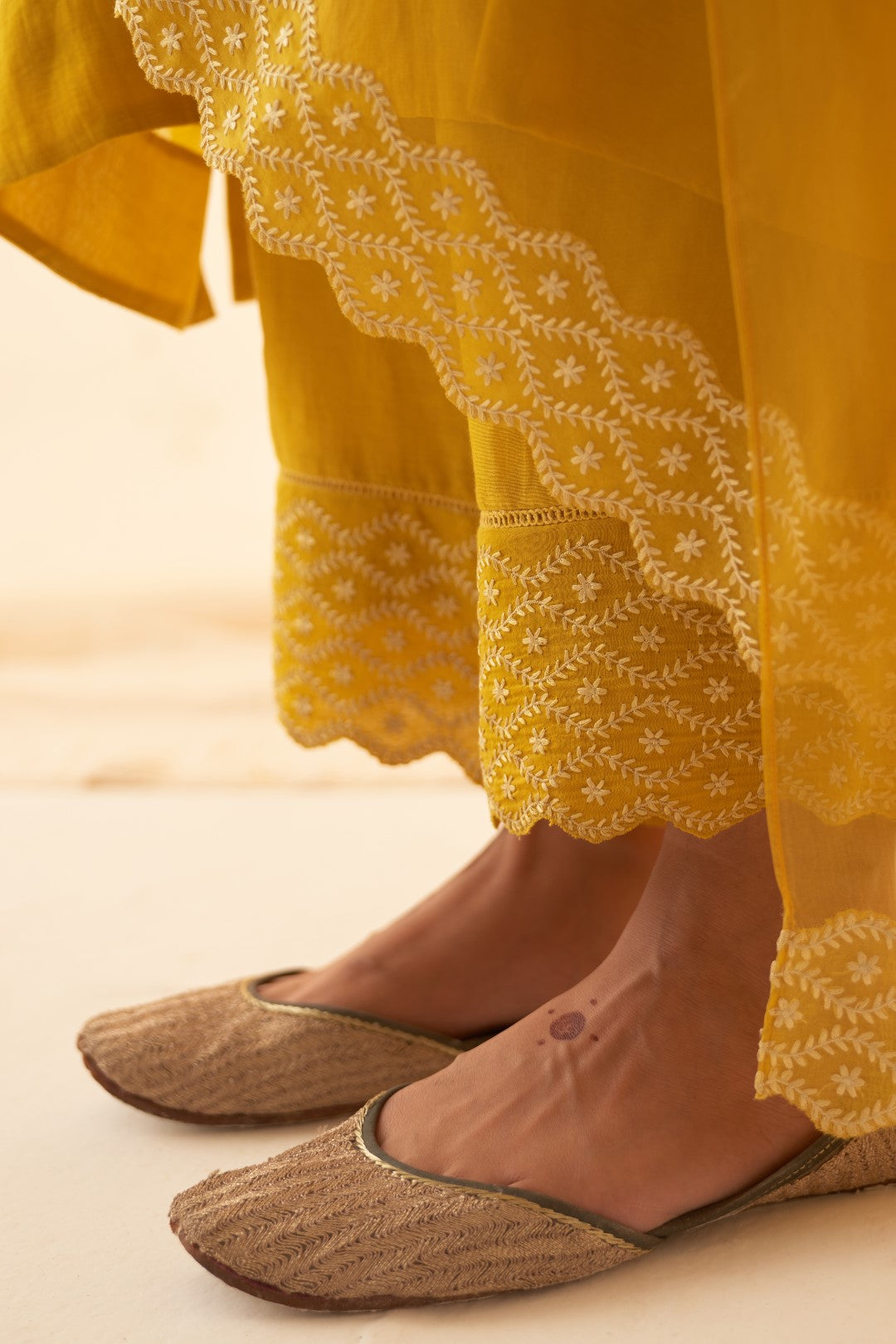 Yellow With Tonal Embroidery Kurta Set