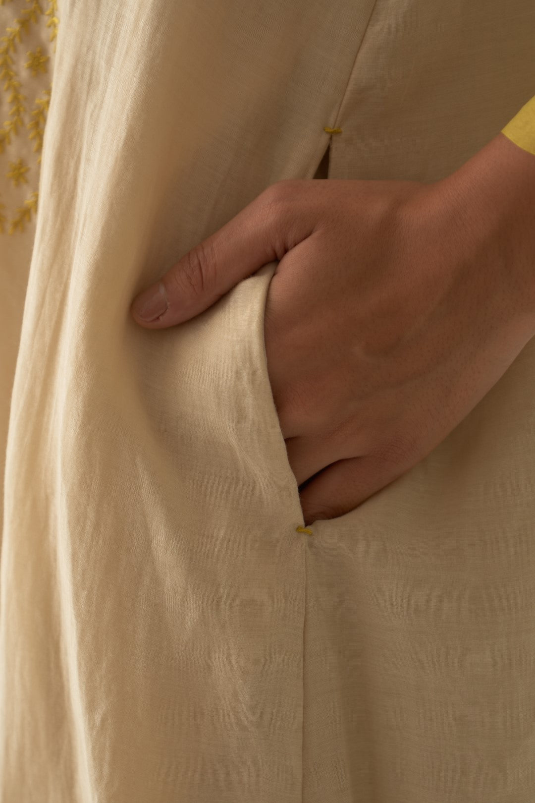 Ivory - Yellow Embroidery On Yoke Kurta Set