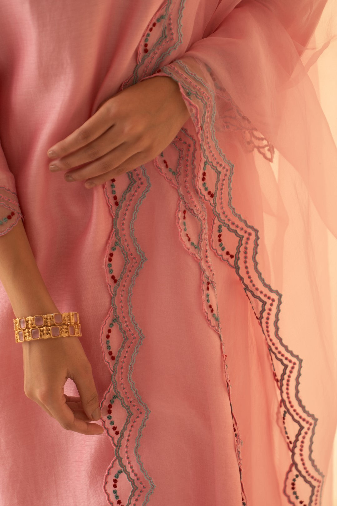 Pink Multi Thread Embroidered Kurta Set