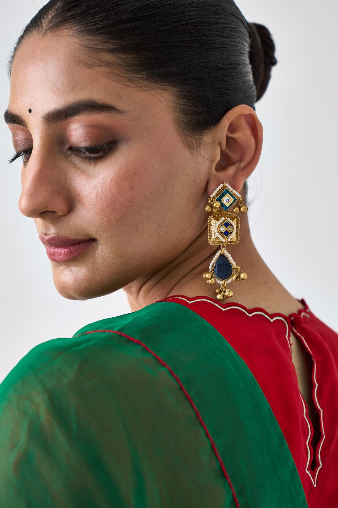 Green Organza Embroidered Jaal Embroidered Saree Paired with Organic Cotton Stitched Petticoat (02 Pcs.)