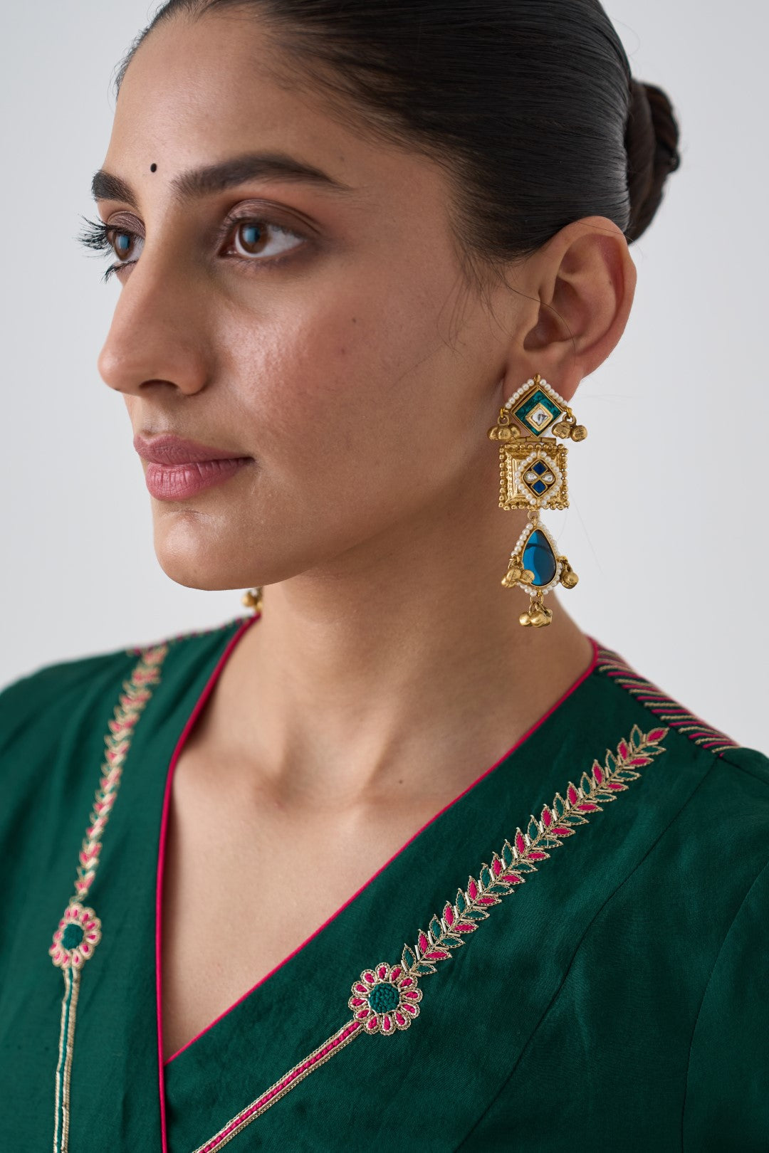 Dark Green Embroidered Angrakha with Silk Pant & Organza Dupatta (03 PCS.)