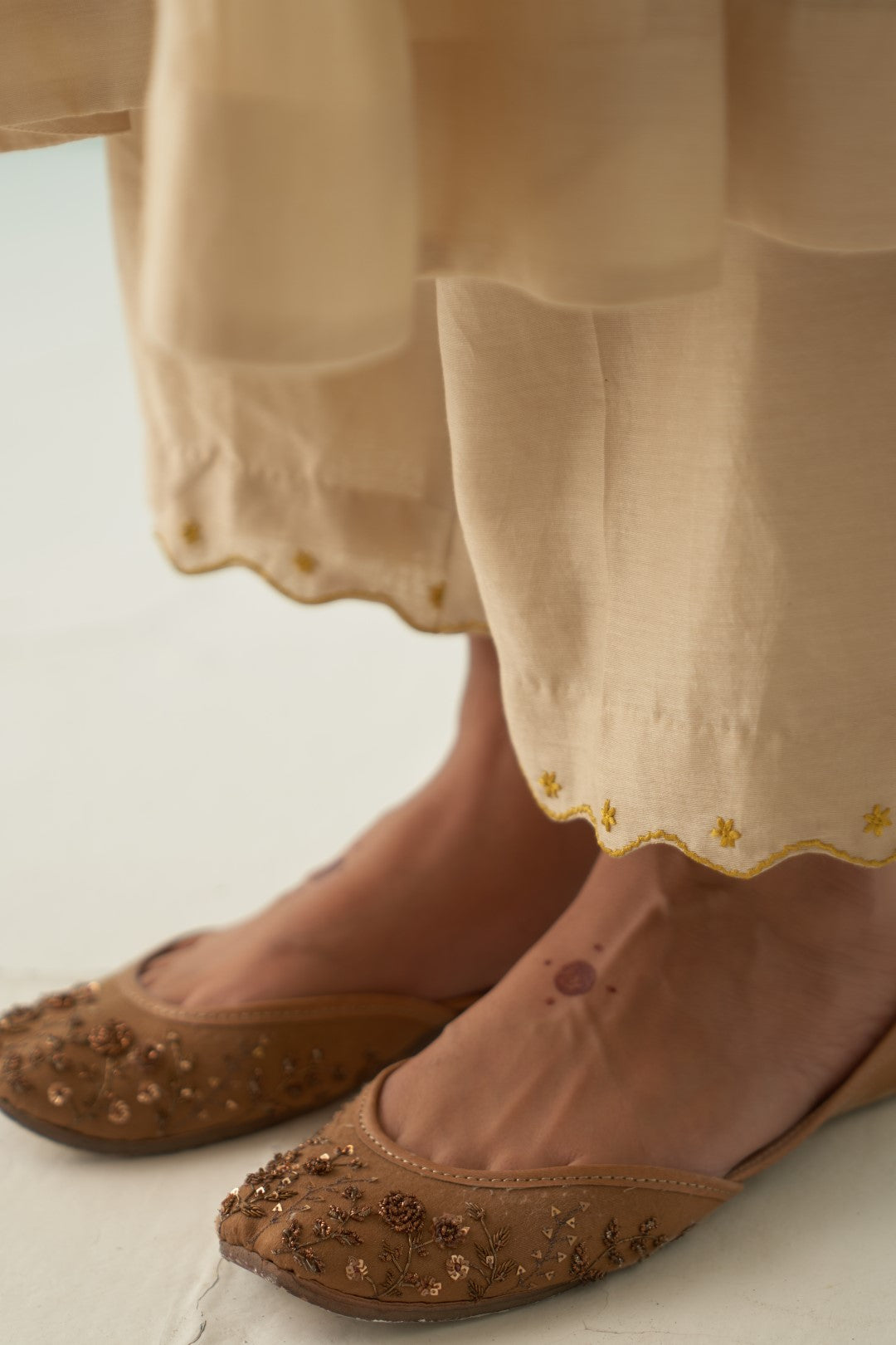 Ivory - Yellow Embroidery On Yoke Kurta Set