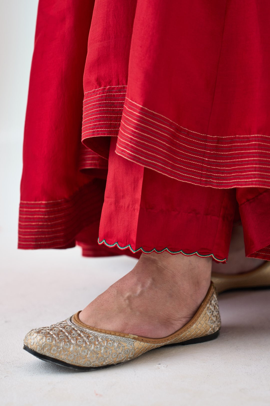 Maroon Dupion Silk Embroidered V Neck Anarkali paired with pant & organza dupatta (03 PCS.)