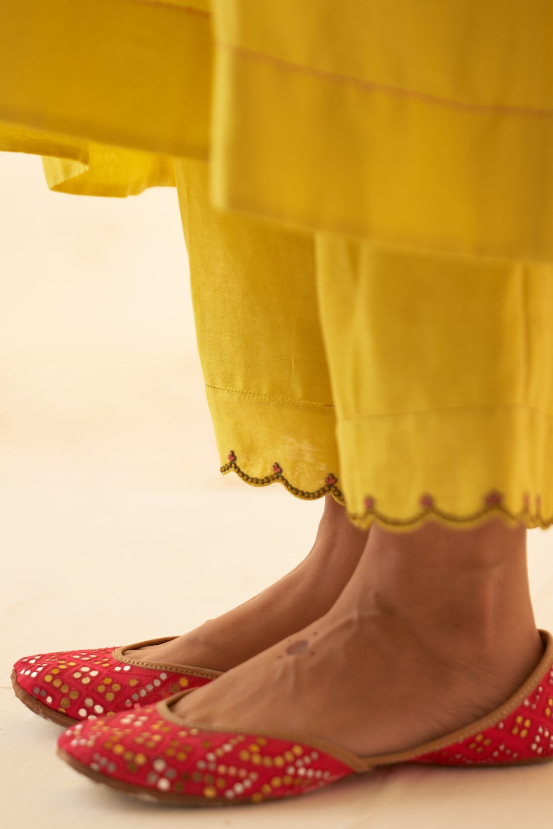 Yellow With Beautiful Embroidery On Sleeves Kurta Set