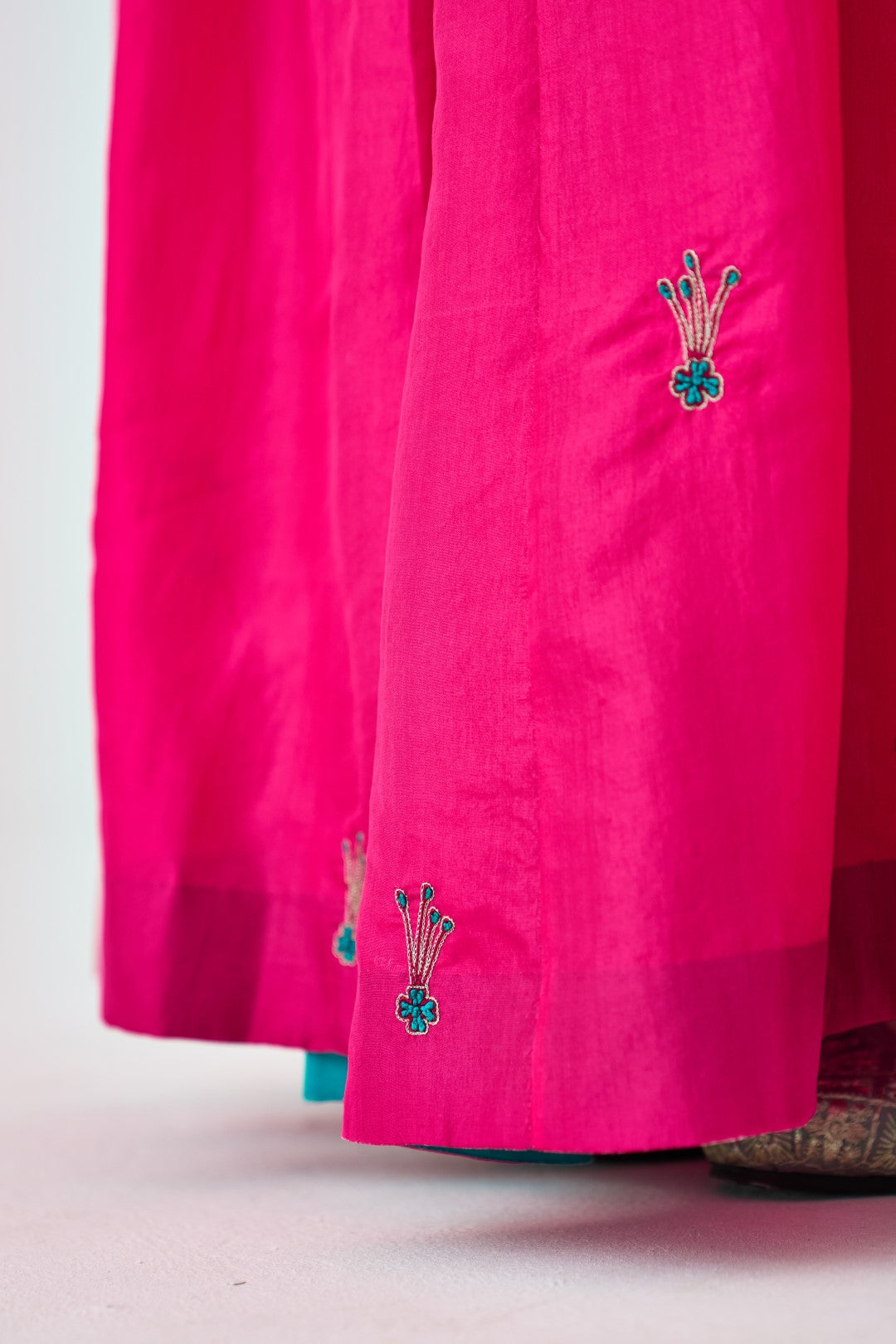 Fuchsia Silk Dupion Embroidered Short Kurta Paired with Silk Sharara & Organza Dupatta (03 PCS.)