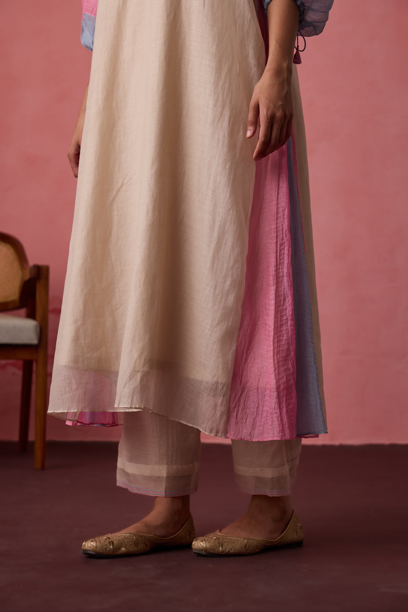Ivory chanderi tunic paired with organic cotton slip & pant