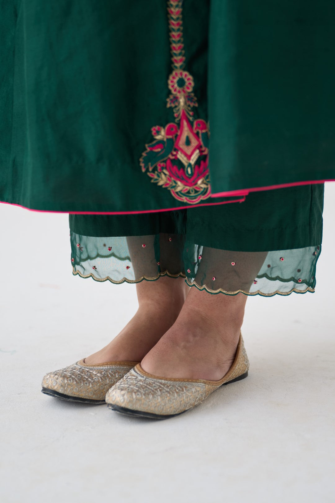 Dark Green Embroidered Angrakha with Silk Pant & Organza Dupatta (03 PCS.)