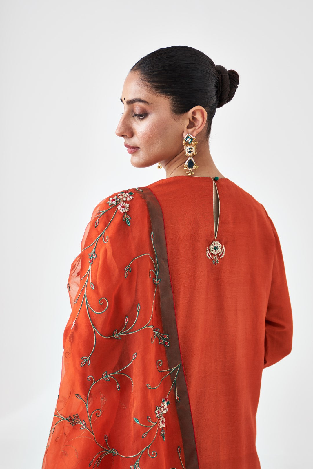 Rust Embroidered Dupion Silk Short Kurta & Silk Sharara (02 PCS.)