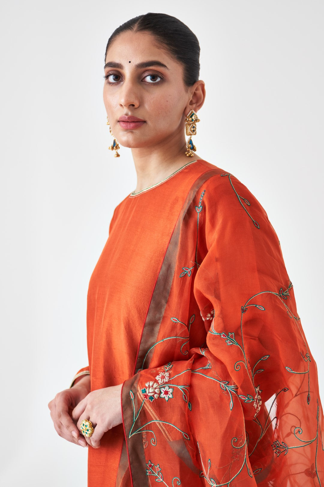 Rust Embroidered Dupion Silk Short Kurta & Silk Sharara (02 PCS.)