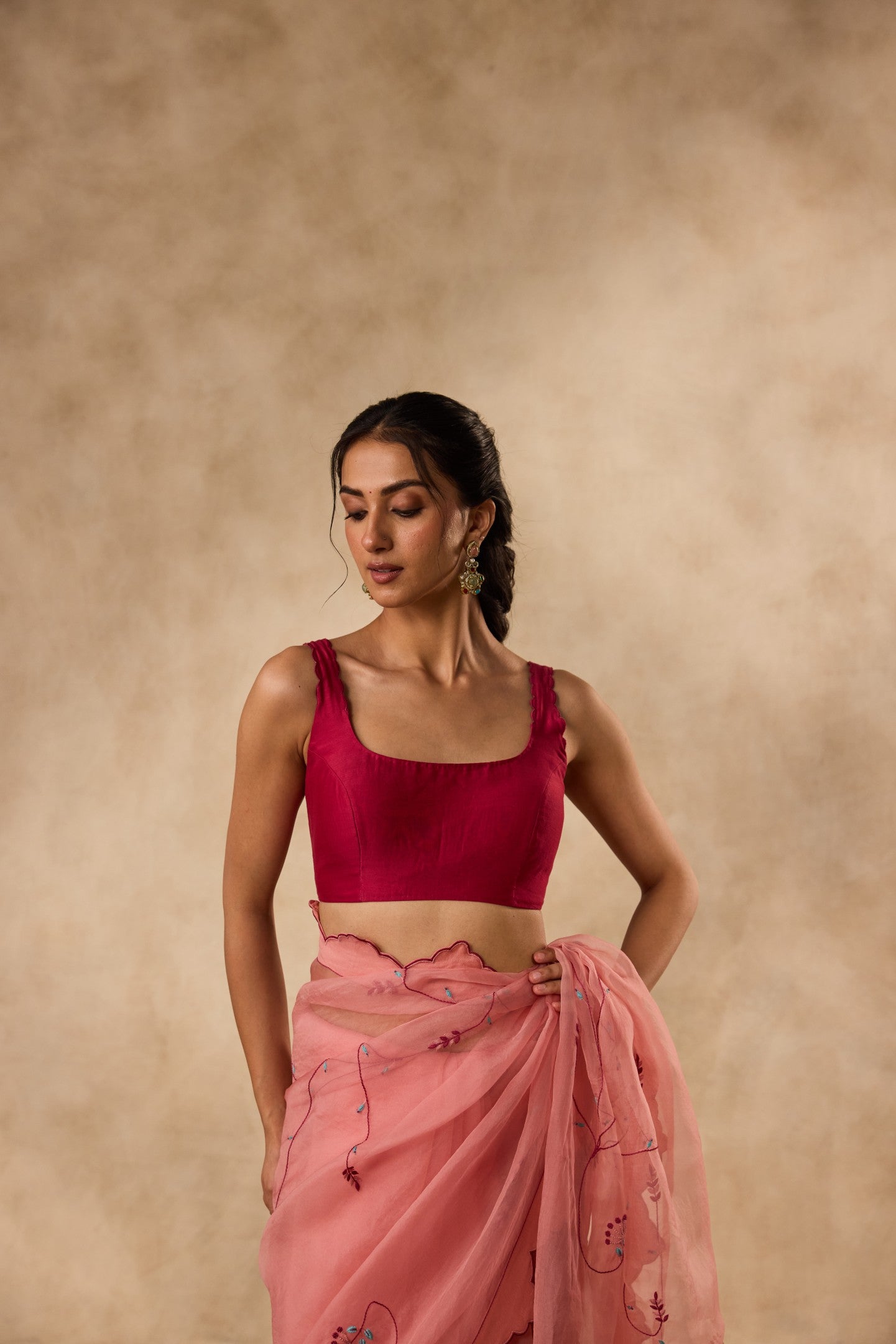 Fuchsia chanderi scallop blouse