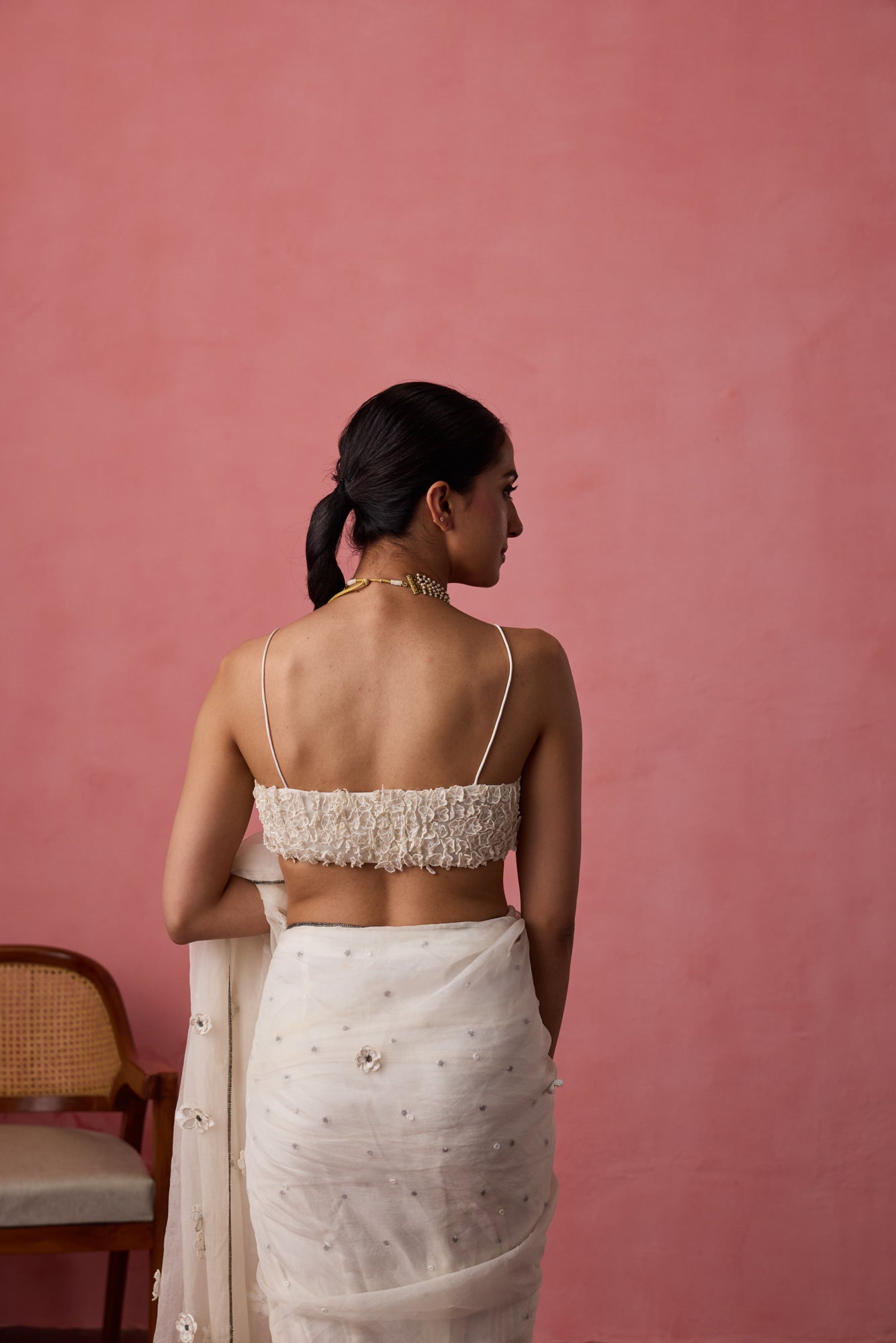 White Soft net flower embroidered Blouse