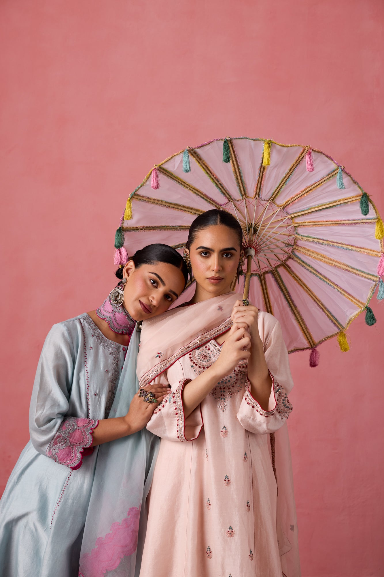 Sky blue chanderi dori work floral and french knot embroidered kurta paired with pant & organza dupatta