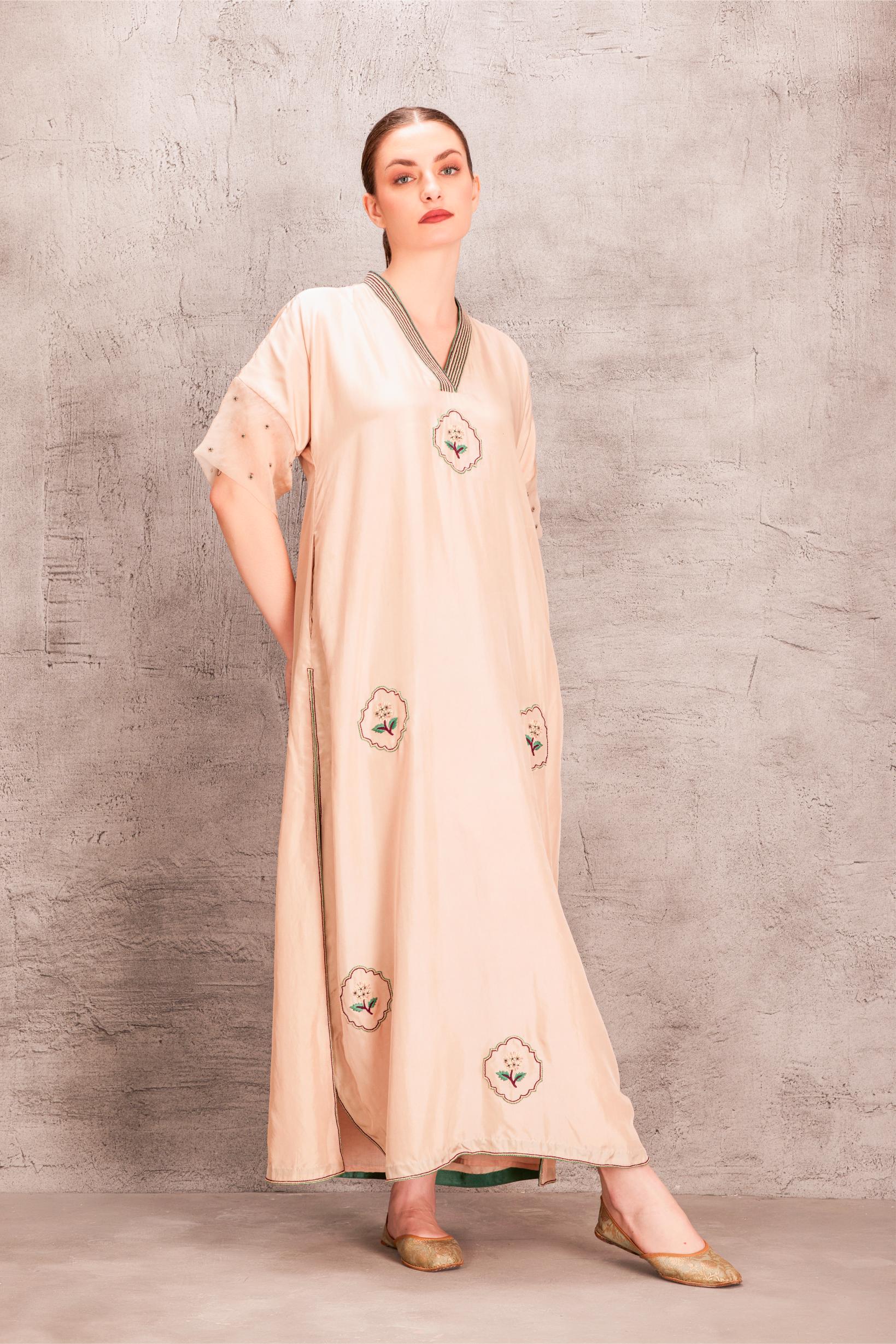 Beige Silk Kaftan Set