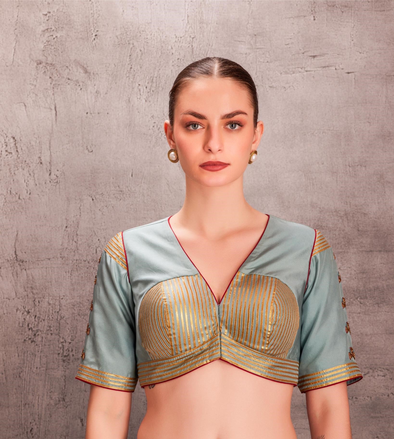 Sky Blue Saree Comes With Satin Silk Stitched Embroidered Blouse & Organic Cotton Stitched Petticoat (3 Pcs)