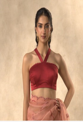 Maroon satin silk stitched blouse