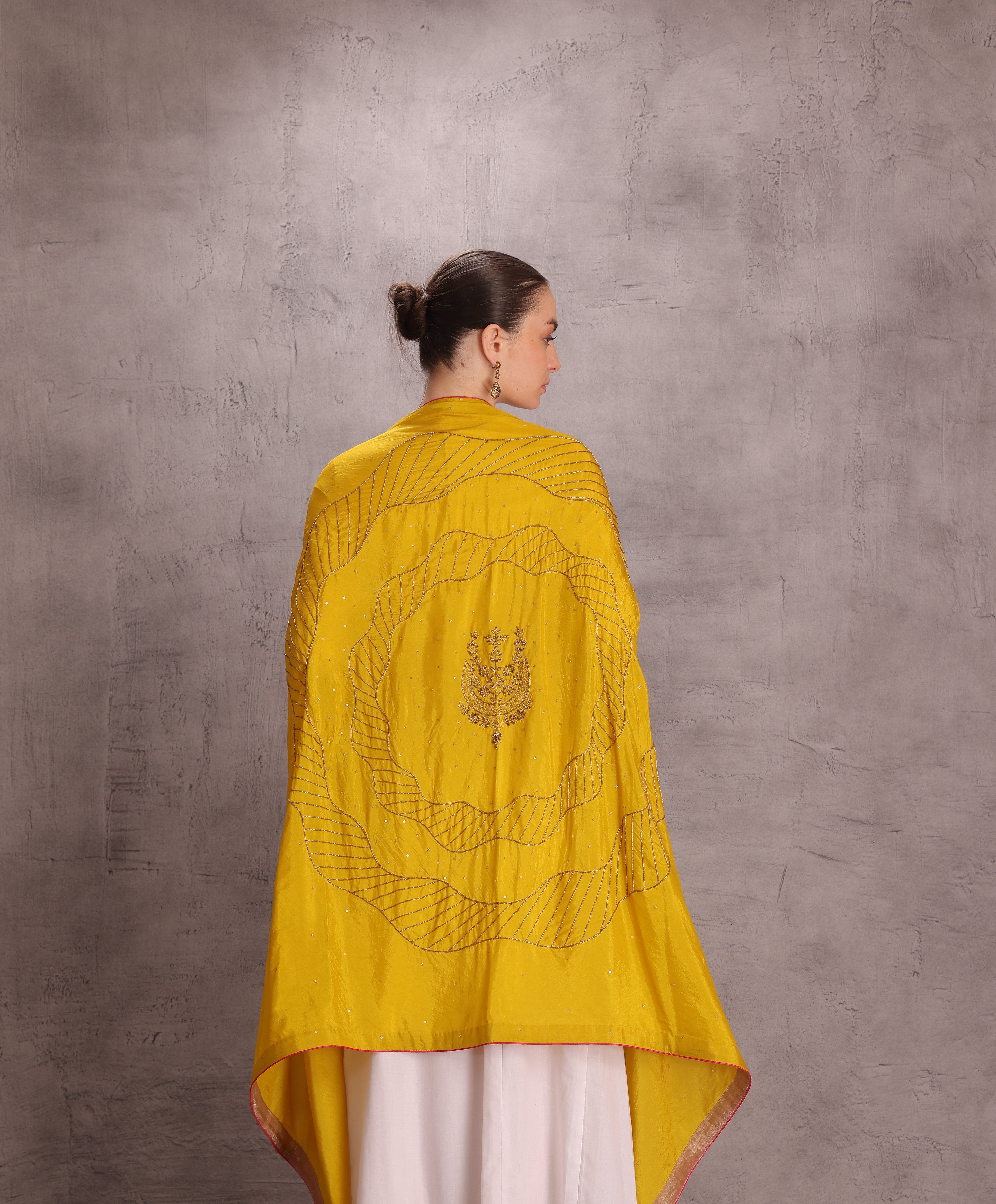 Yellow Silk Embroidered Dupatta