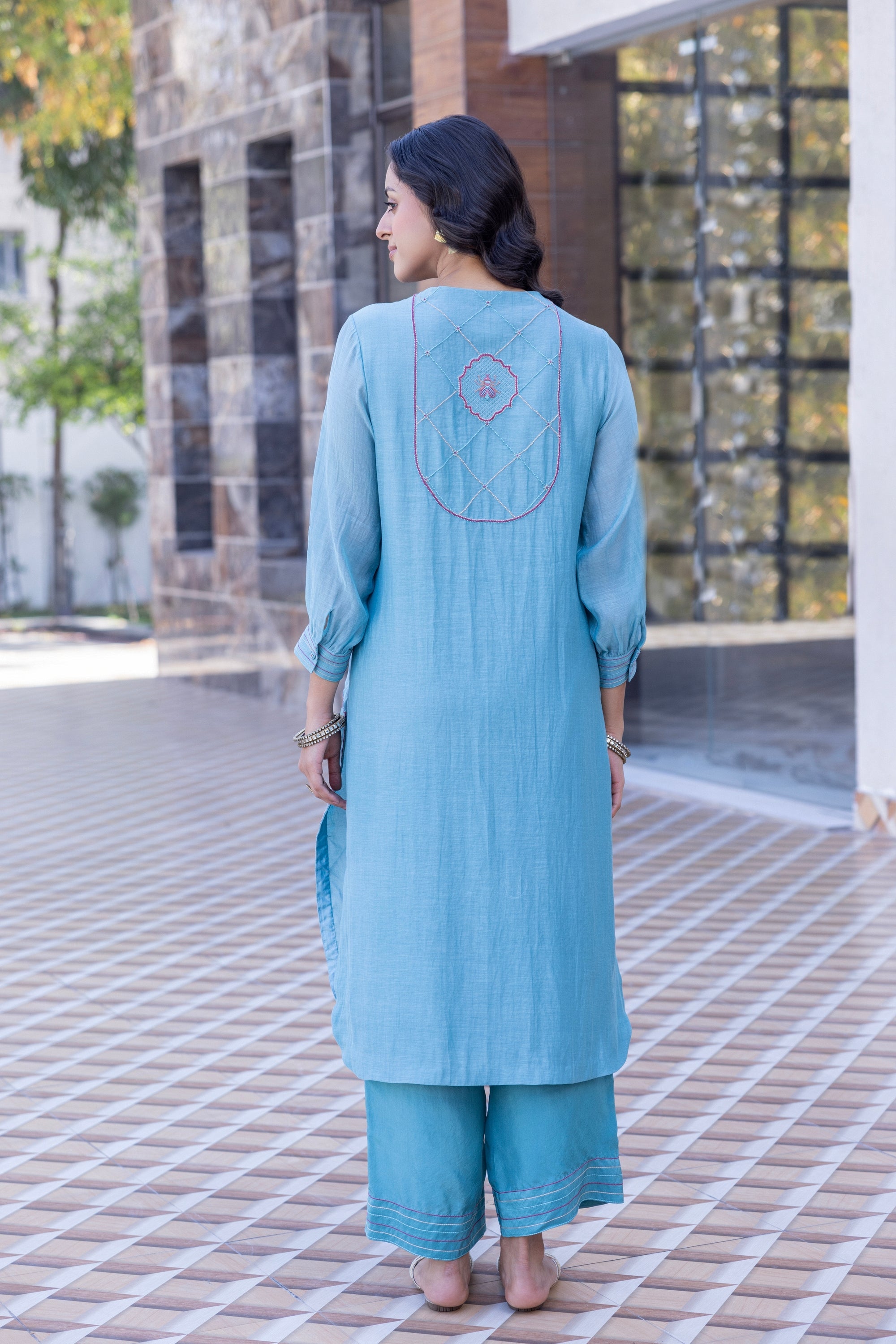 Sky Blue Chanderi Kurta Set