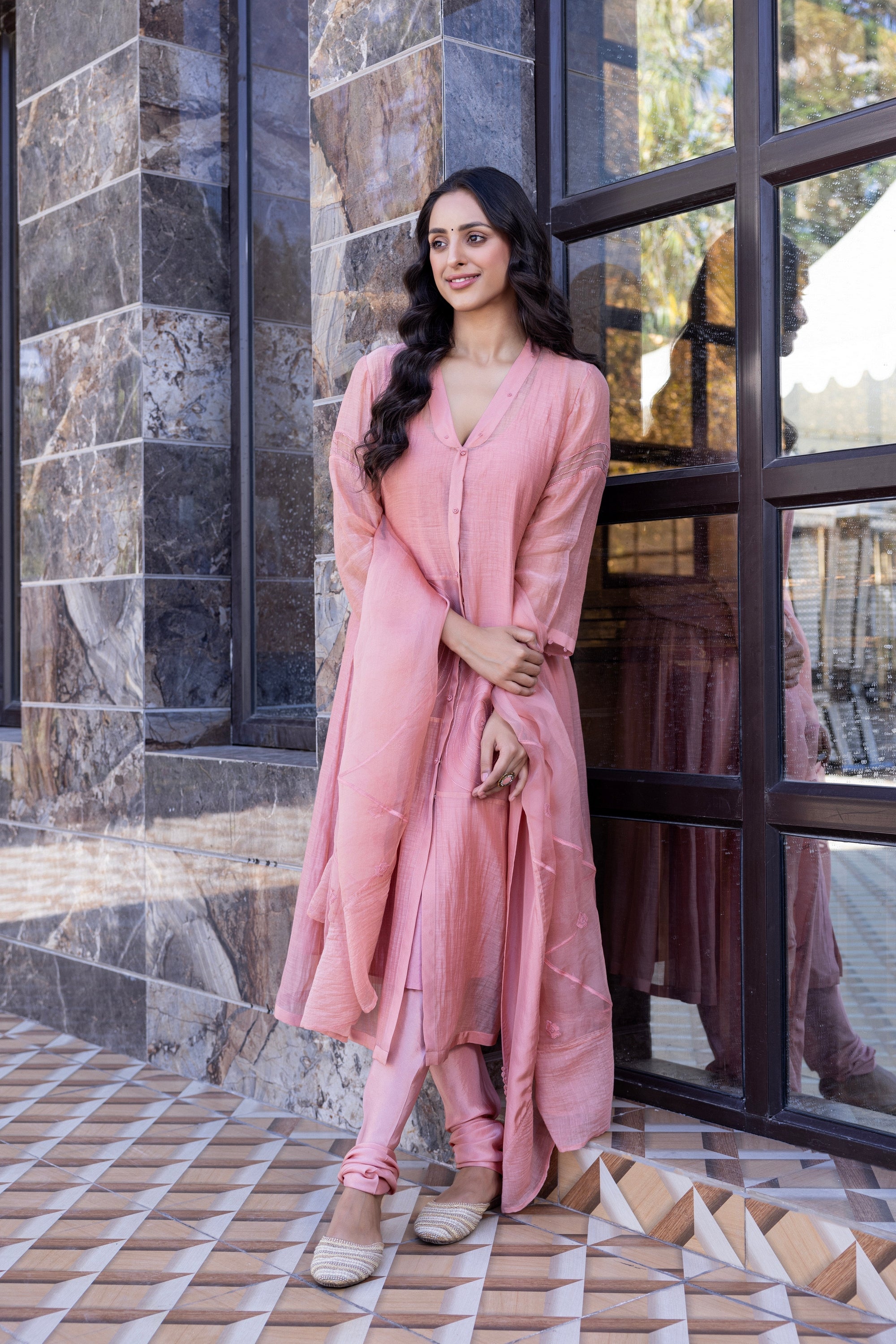 Peach Chanderi kurta Set