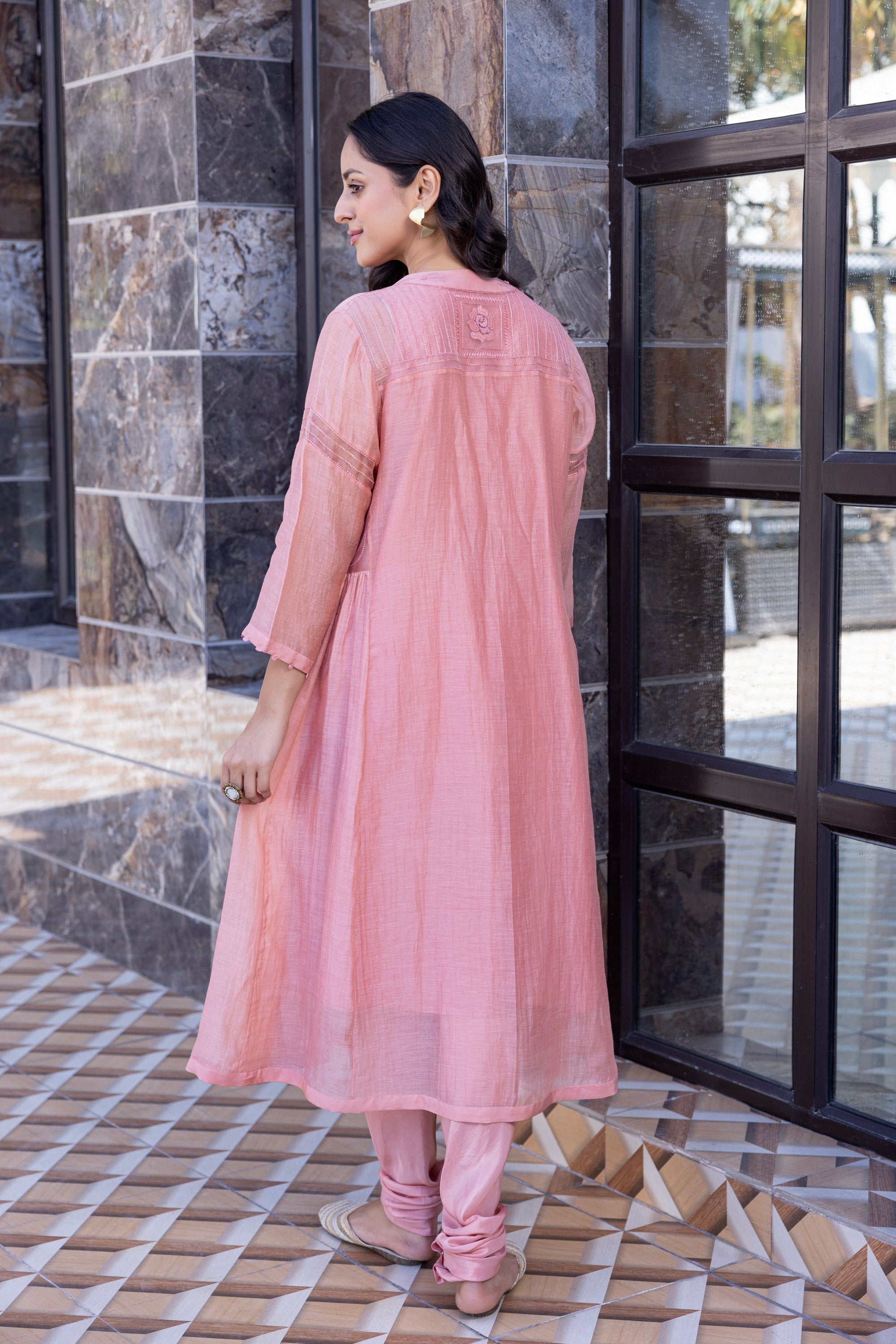 Peach Chanderi kurta Set