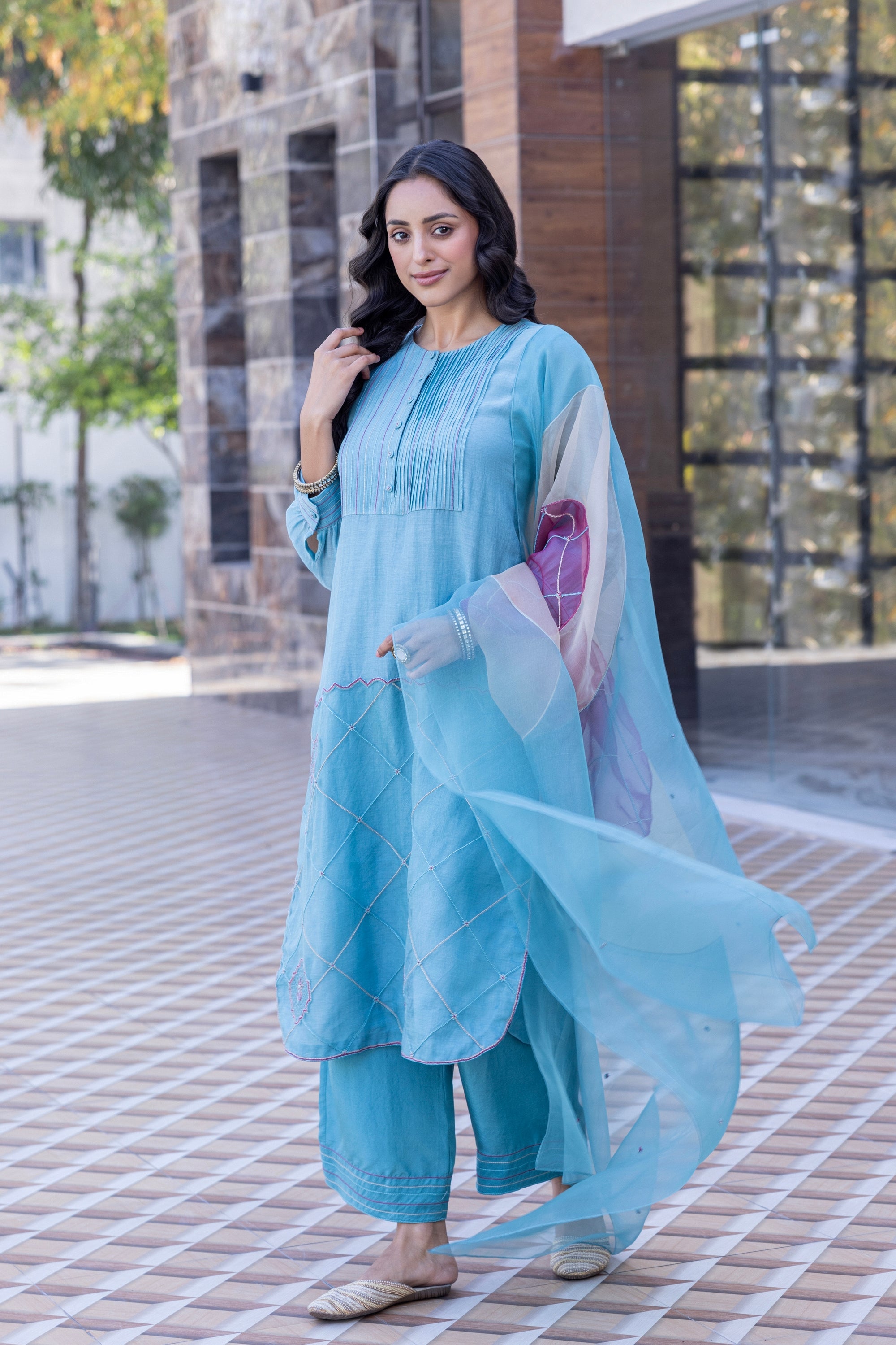 Sky Blue Chanderi Kurta Set
