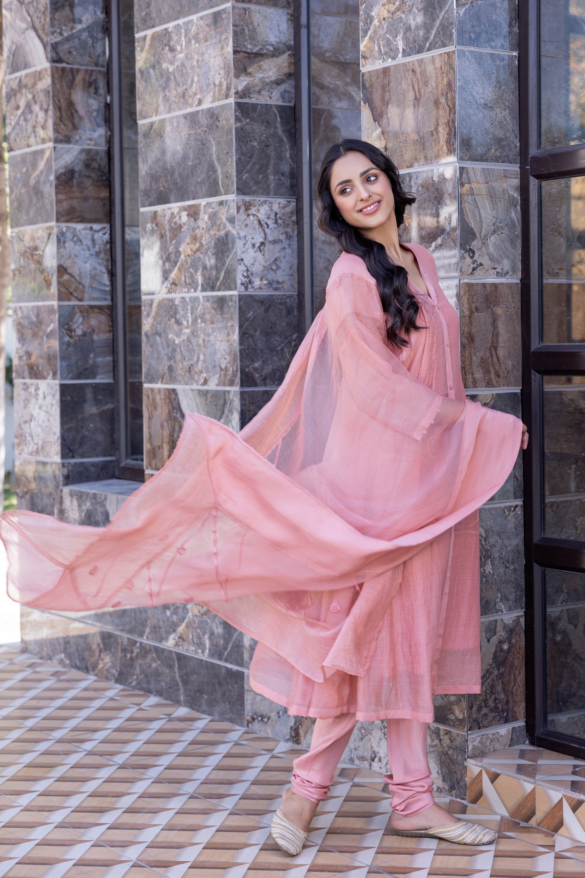 Peach Chanderi kurta Set