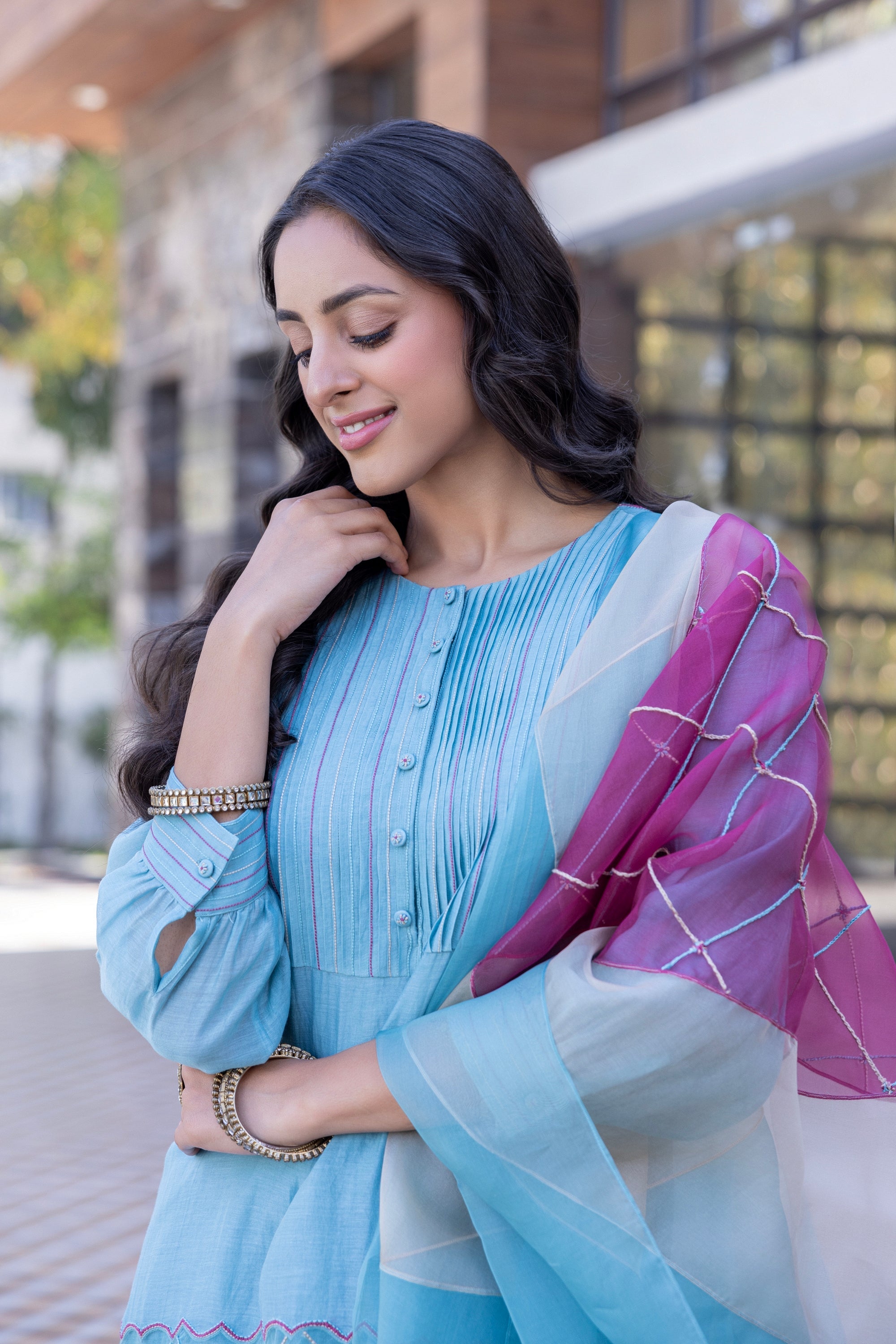 Sky Blue Chanderi Kurta Set