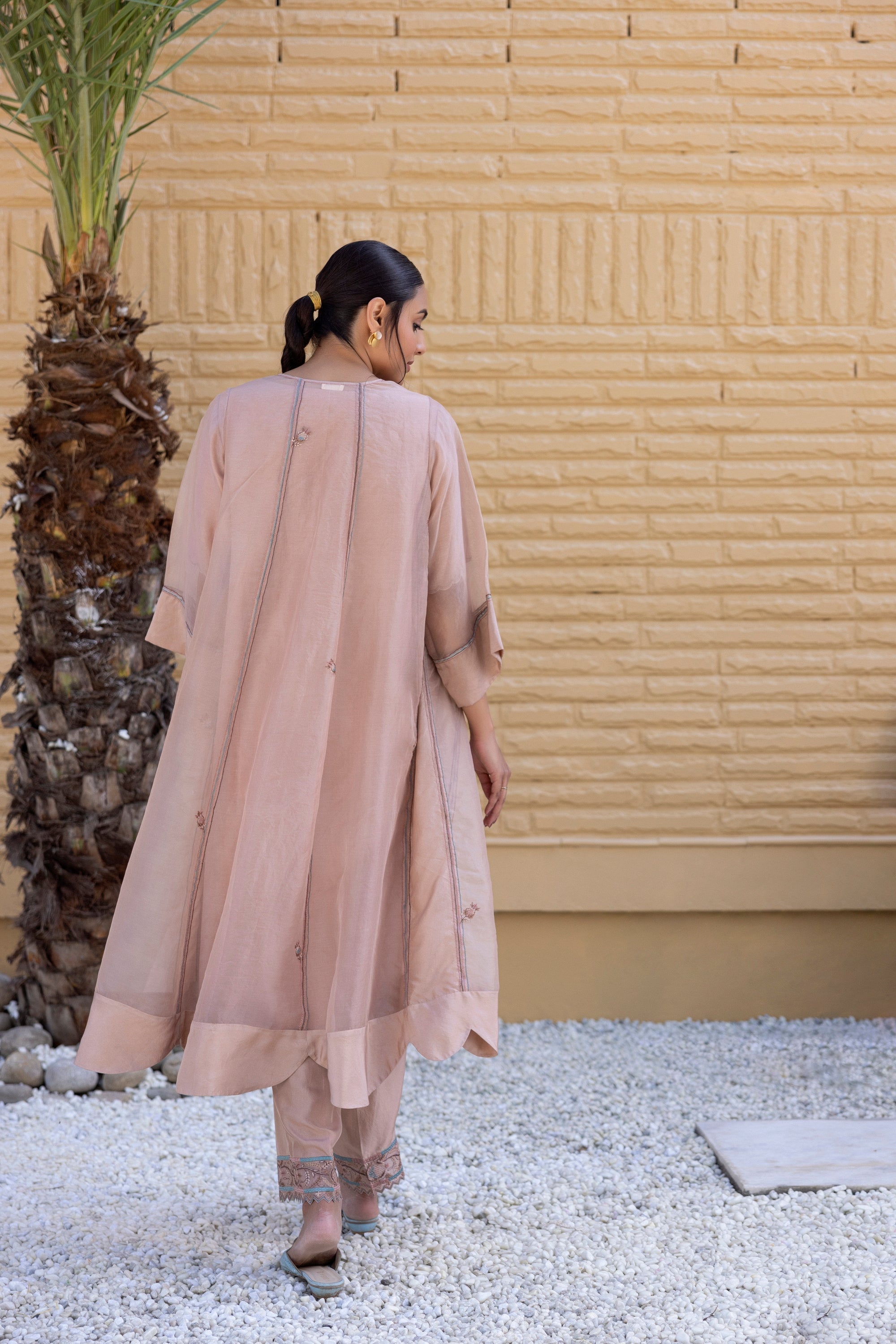 Rose gold organza embroidered jacket set