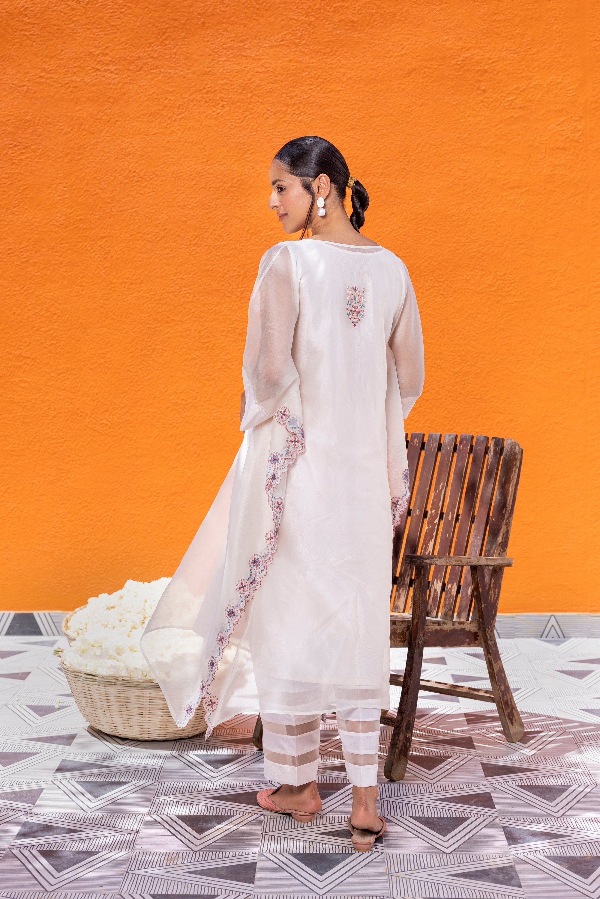 Ivory Organza Kaftan Set