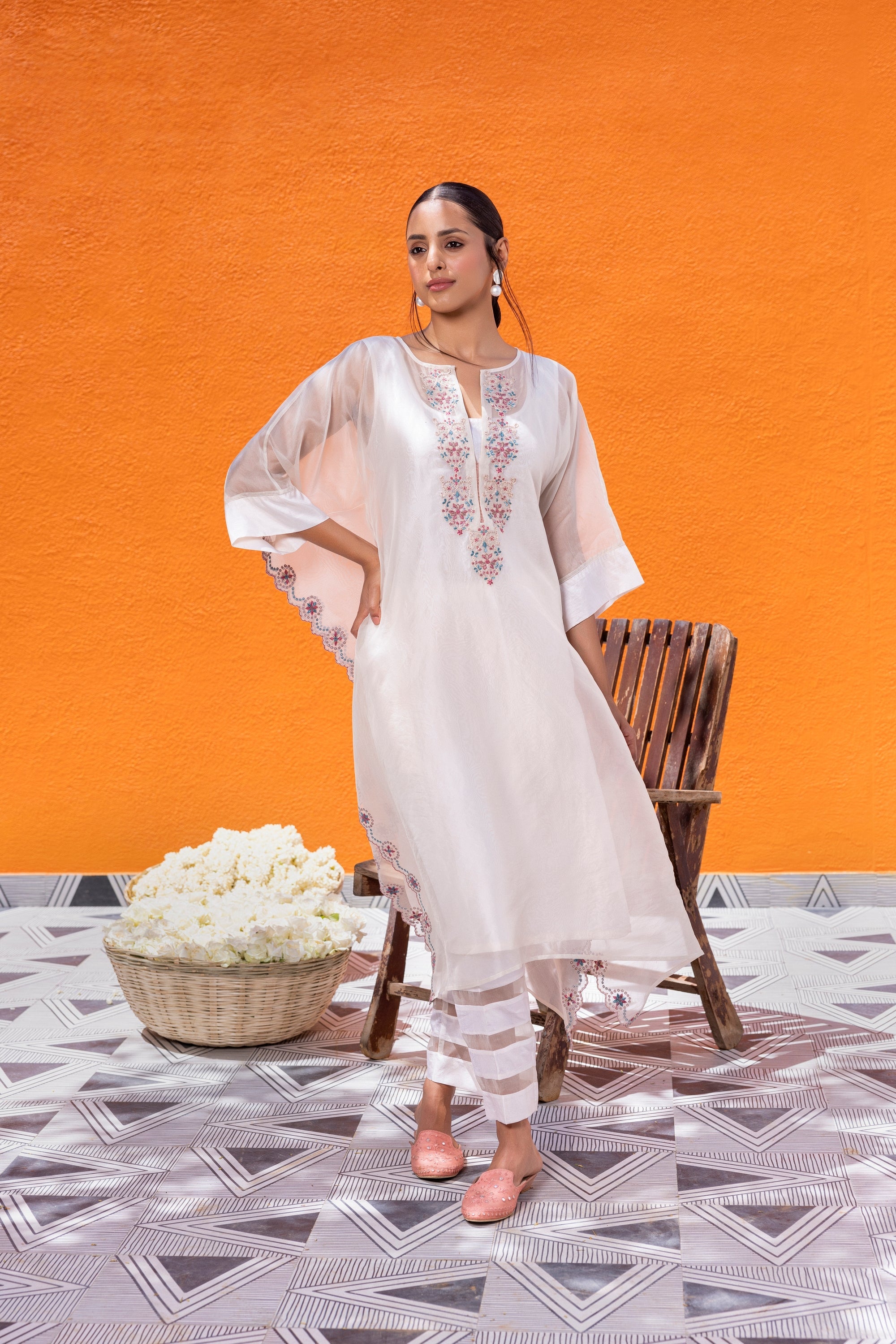 Ivory Organza Kaftan Set