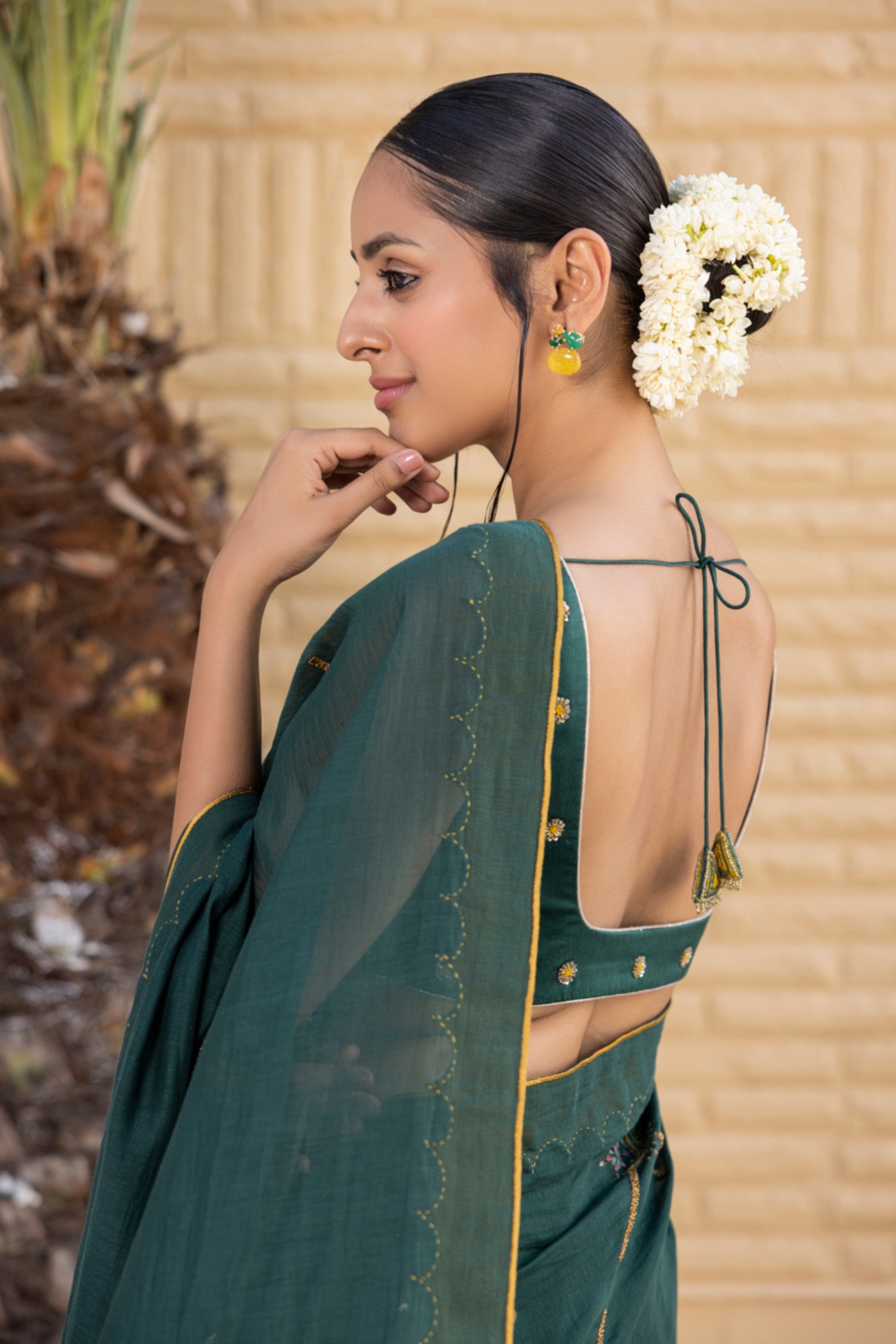 Emerald Green Chanderi Saree Comes With Chanderi Blouse & Organic Cotton Stitched Petticoat