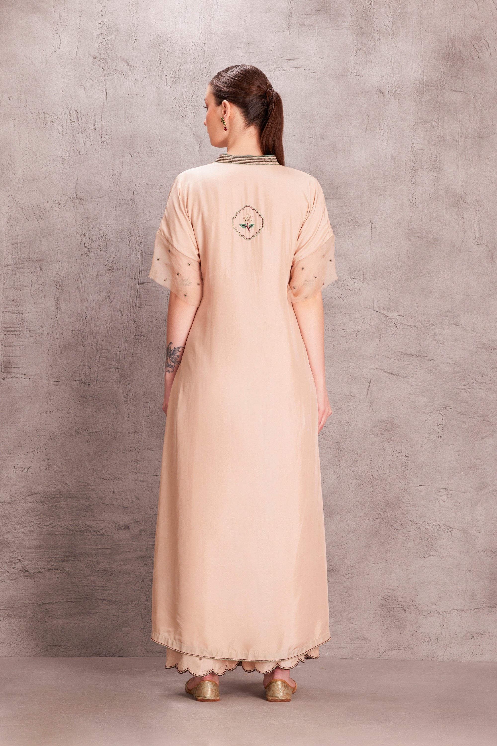 Beige Silk Kaftan Set