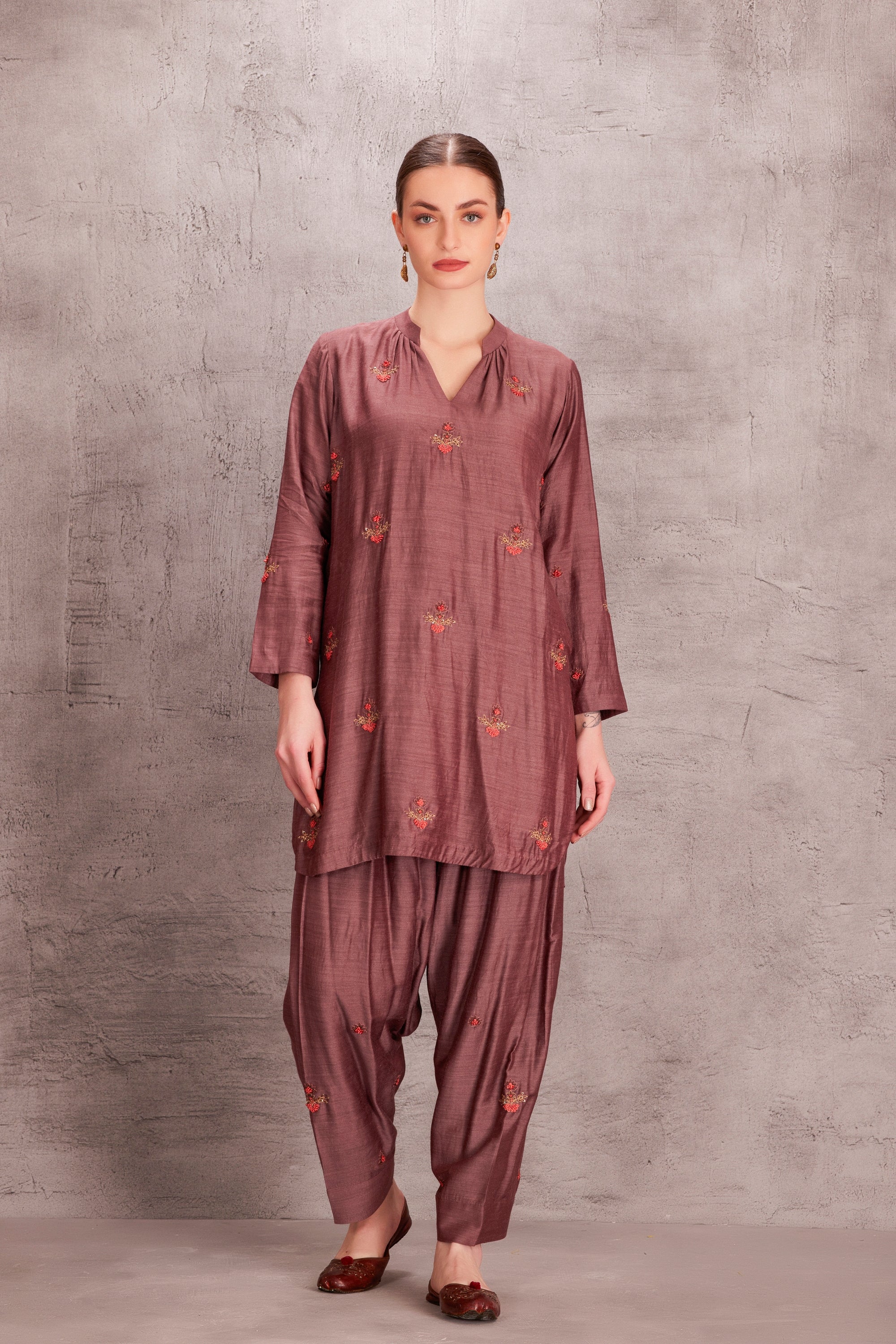 Brown Munga Silk Kurta Set