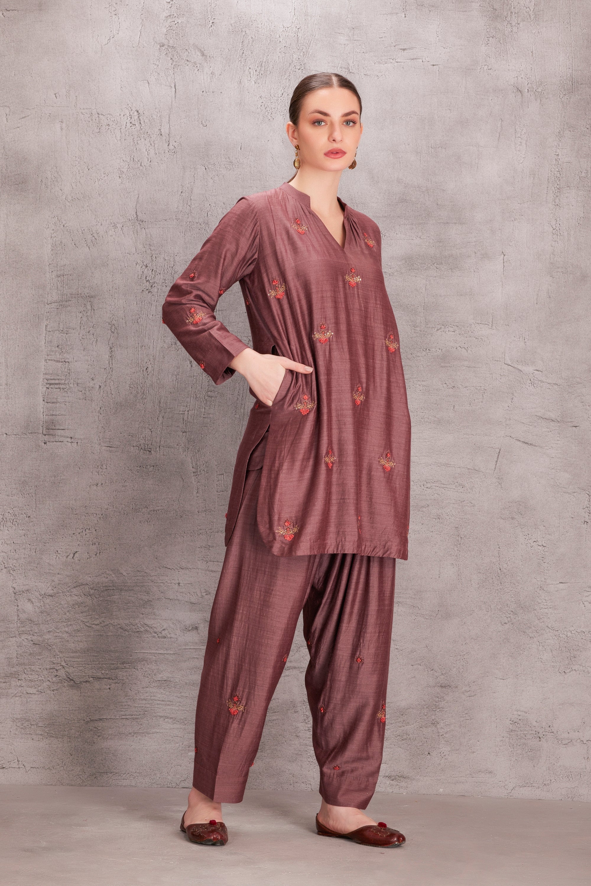 Brown Munga Silk Kurta Set