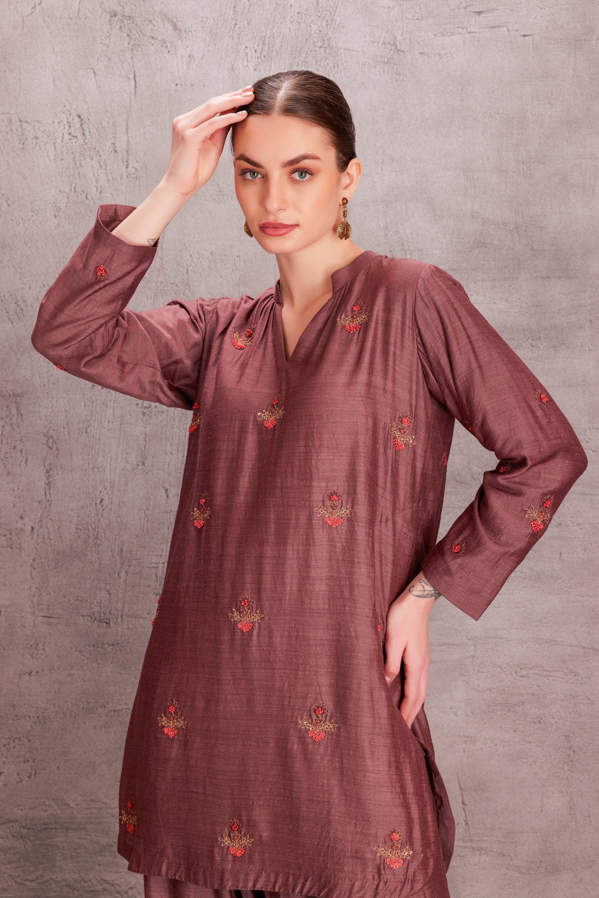 Brown Munga Silk Kurta Set