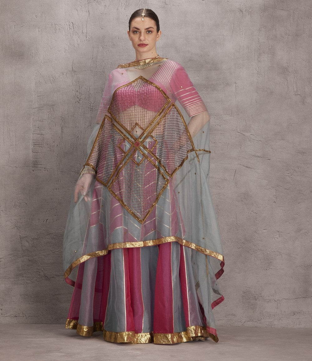 Ice Blue And Hot Pink Embroidered Dupatta
