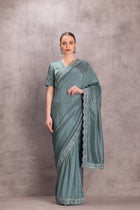Sky Blue Pure Silk Saree Comes With Embroidered Satin Silk Stitched Blouse  (2 Pcs)