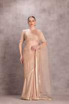Peach Organza Saree Comes With Satin Silk Stitched Blouse(2 Pcs)