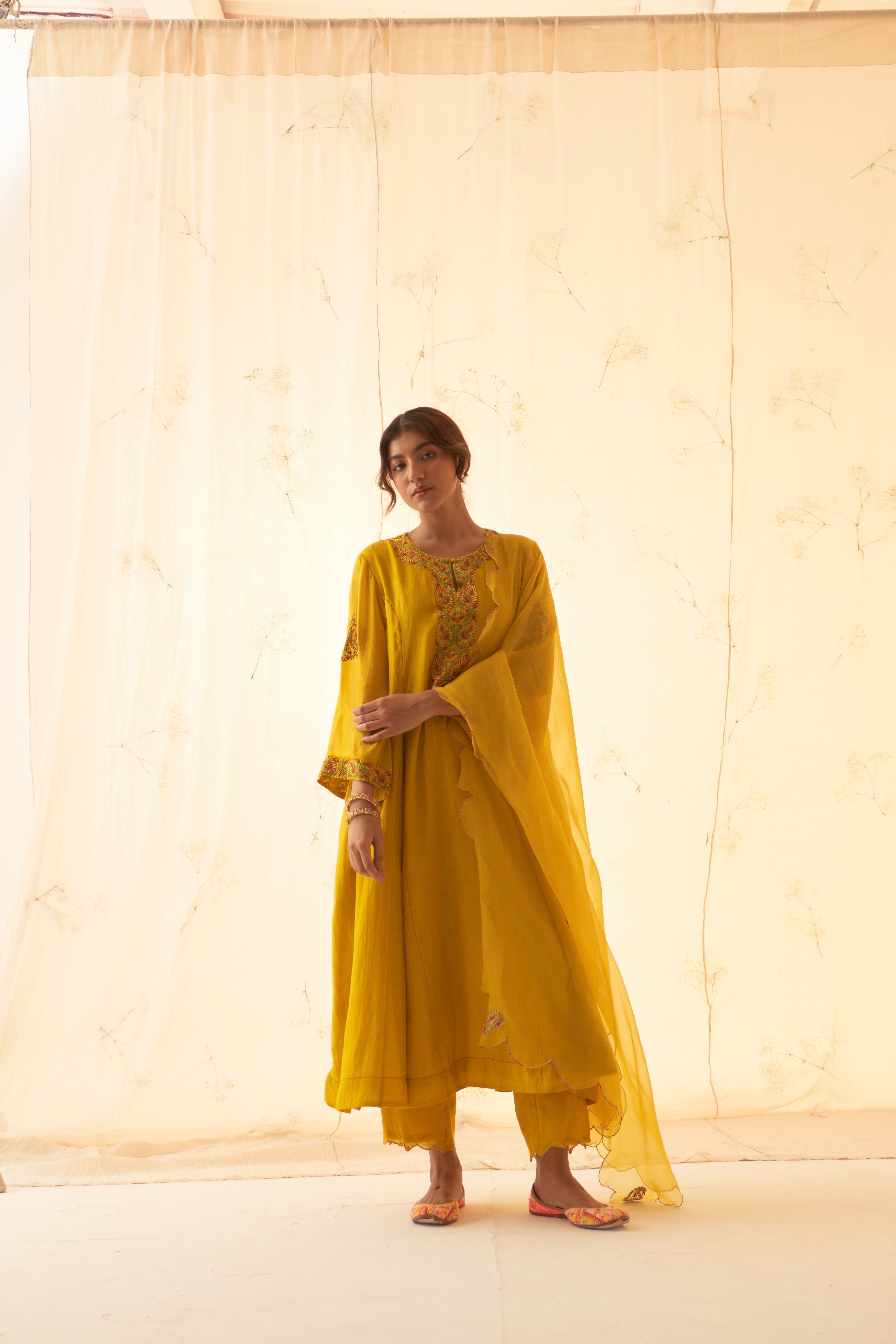 Yellow - Multicolour Embroidered Kurta Set