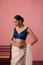 Blue satin silk stitched blouse