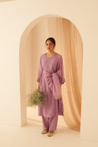 Lilac Chanderi embroidered kurta with running stitching hand zardozi thread work paired with pant & organza dupatta