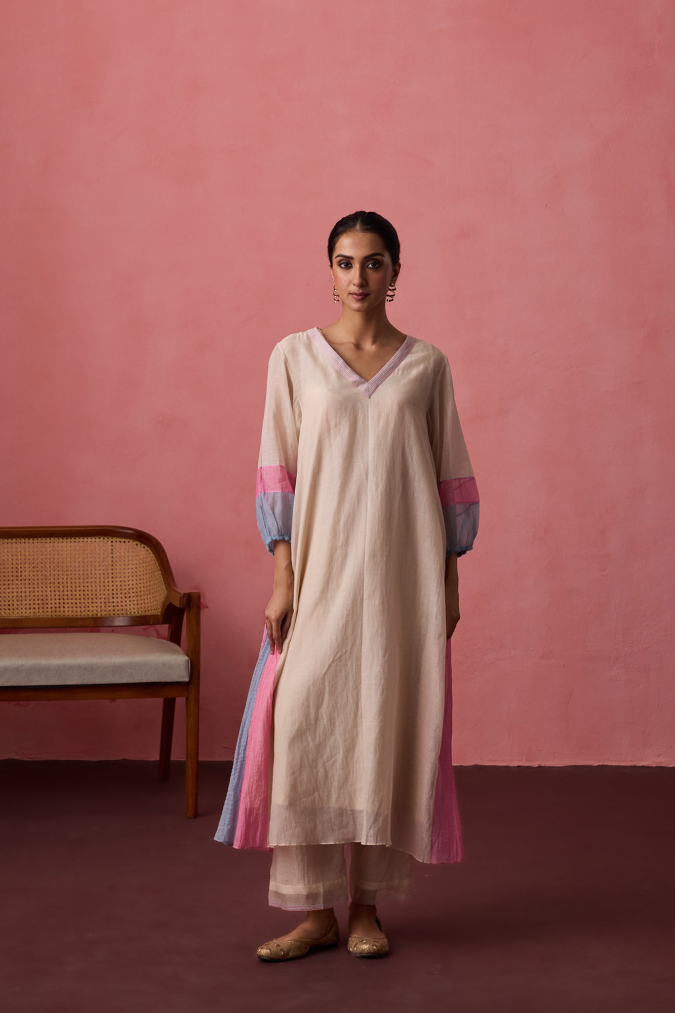 Ivory chanderi tunic paired with organic cotton slip & pant