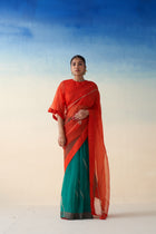 Orange & Green organza embroidered saree