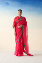 Magenta Embroidered organza saree