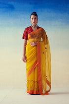 Yellow organza embroidered saree