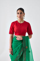 Red Pure Silk Stitched Blouse with Golden Scallop Embroidery On Neck & Sleeves (01 Pc.)