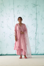 Pink With Floral Embroidered Kurta Set