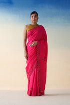 Magenta Silk multicolor embroidered saree