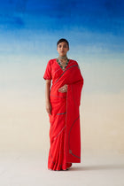 Red Silk embroidered saree