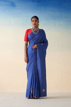 Blue dabka & thread embroidered silk saree